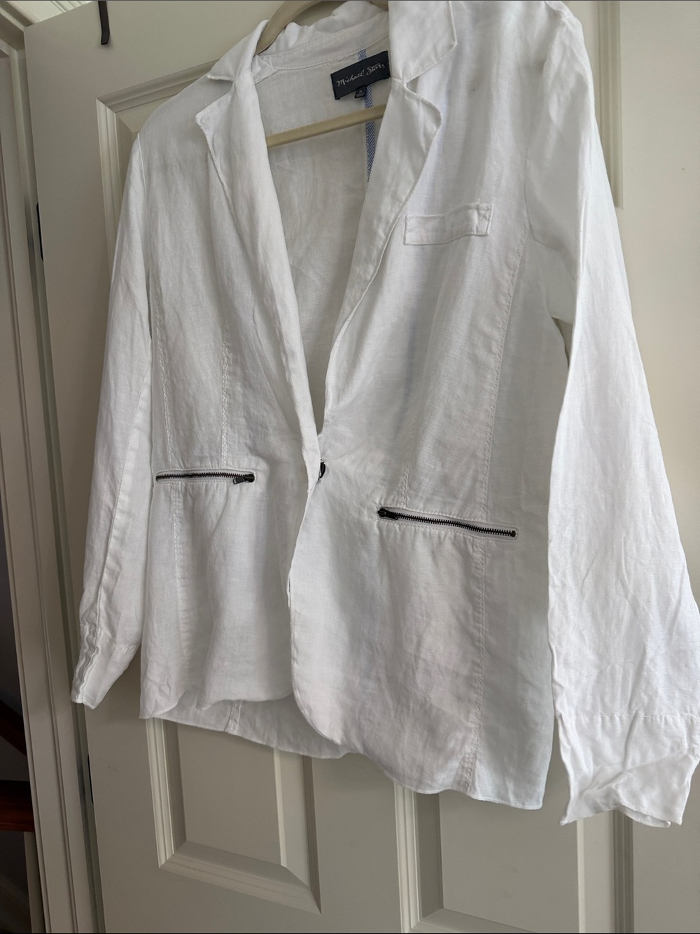 Michael Stars White Linen Blazer with Zip Pocket Detail